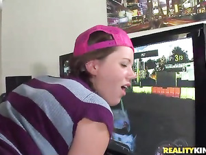 Sweet girl is looking so hot wearing nothing but pink hat. She is demonstrating her blowjob and cock riding skills in front of camera.