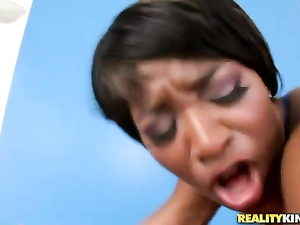 Brutal fellow is practicing oral sex in 69 move with this ebony lady having short brunette hair. He is also penetrating her sweet holes wildly.